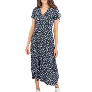 Seasalt Floral Chapelle Organic Cotton Short Sleeve Midi Dress Size 8 Multi